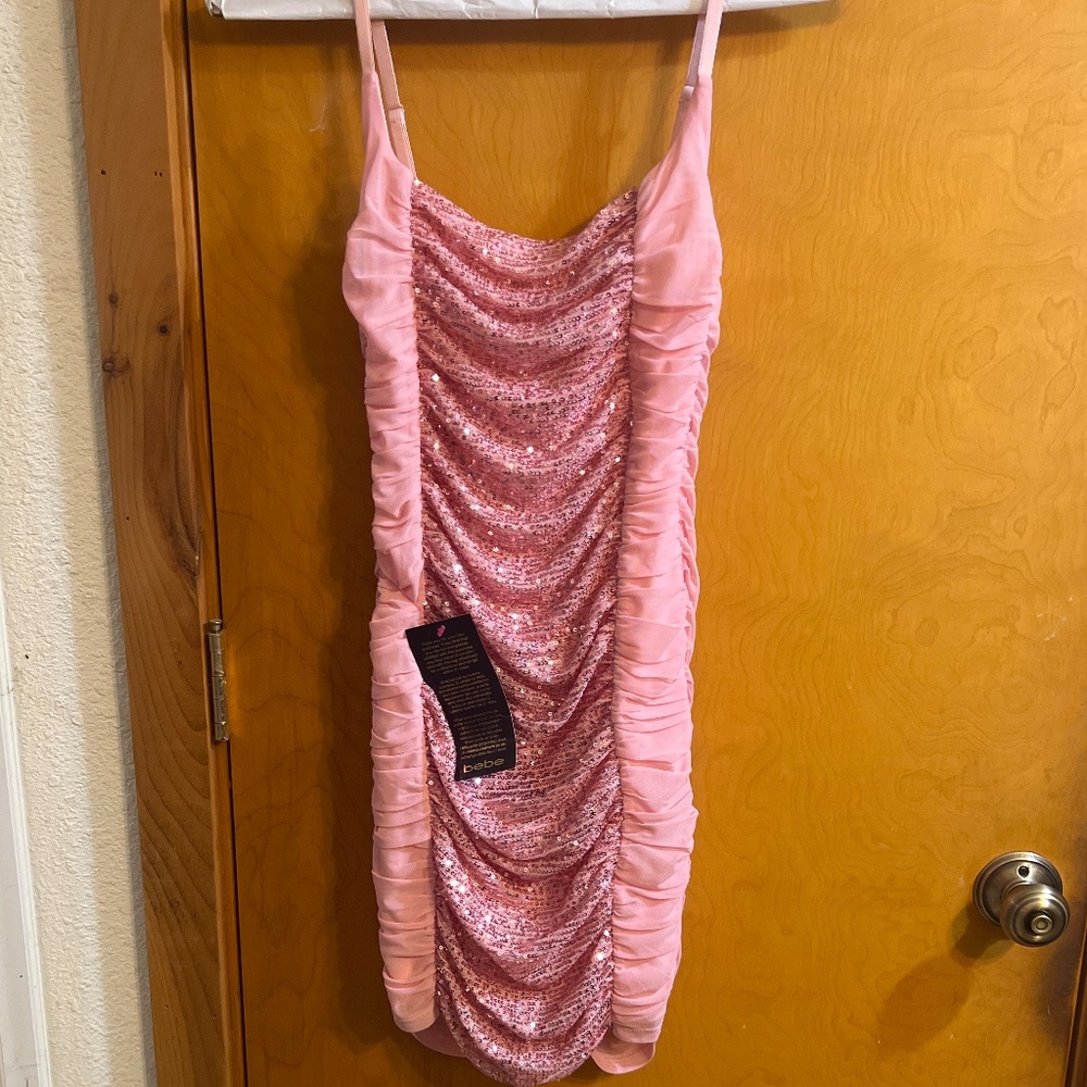 Bebe Sparkly Sequin Pink Mini Dress